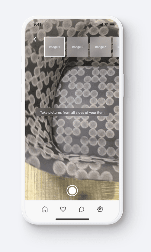 Guided capture flow prompting pictures from all sides of the item.