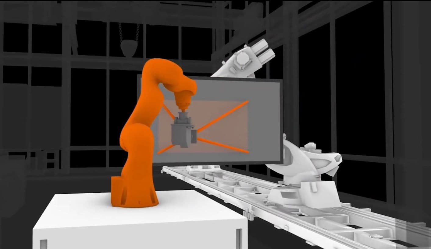 KUKA IIWA robot arm driving a virtual camera through an Unreal Engine scene.