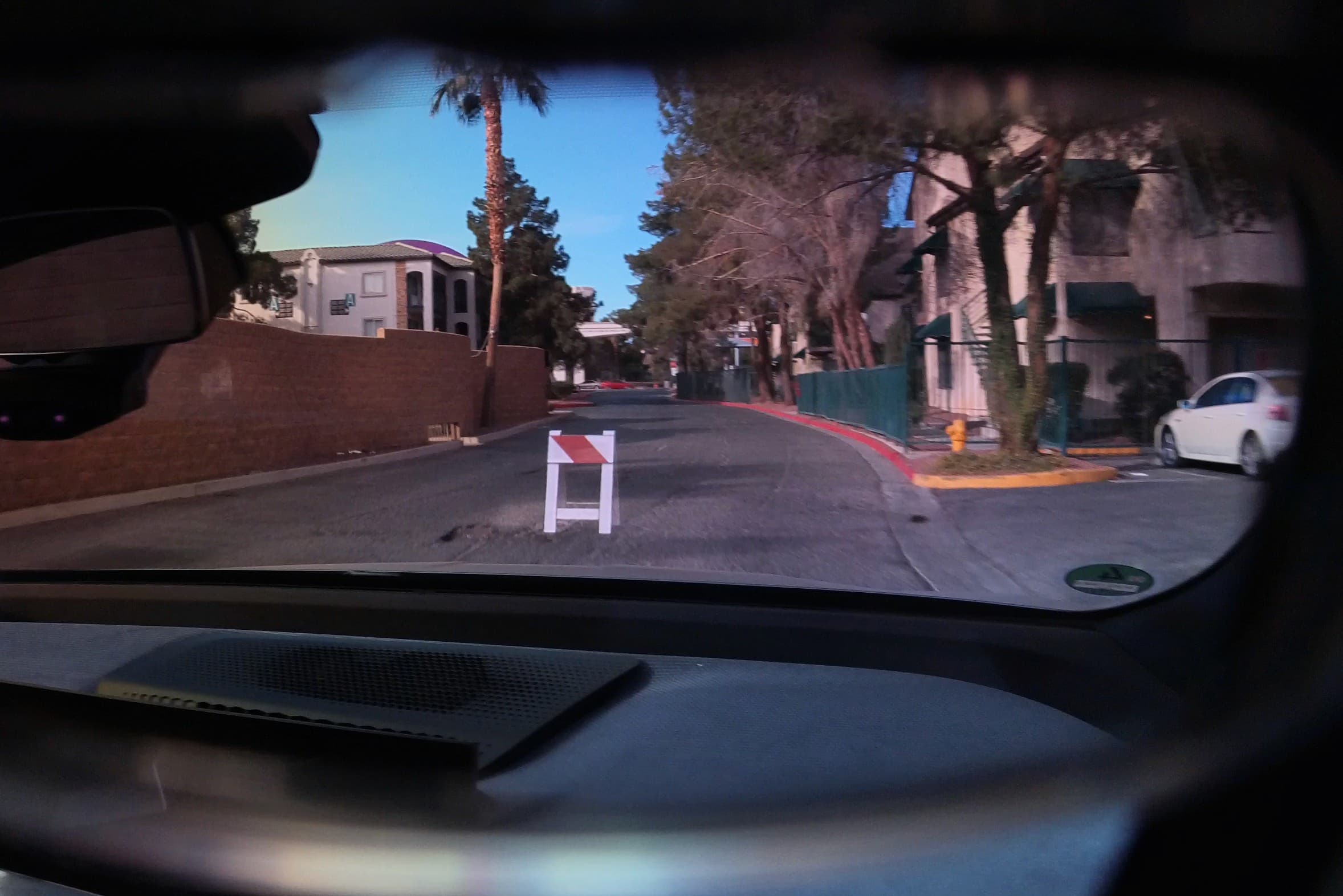 Real road obstacle seen through the AR glasses from inside the car.