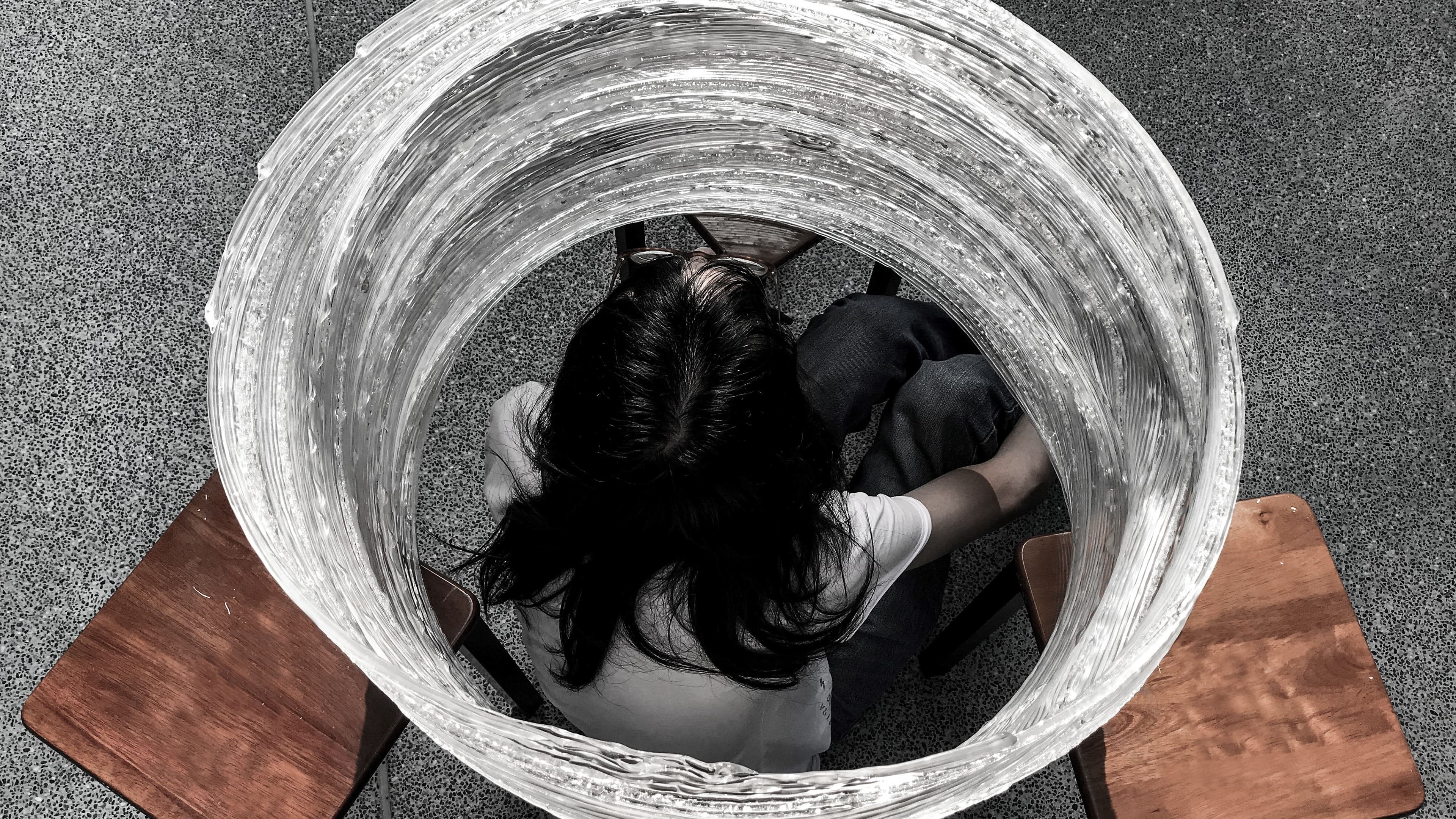 Large transparent PLA ring inspected from above.