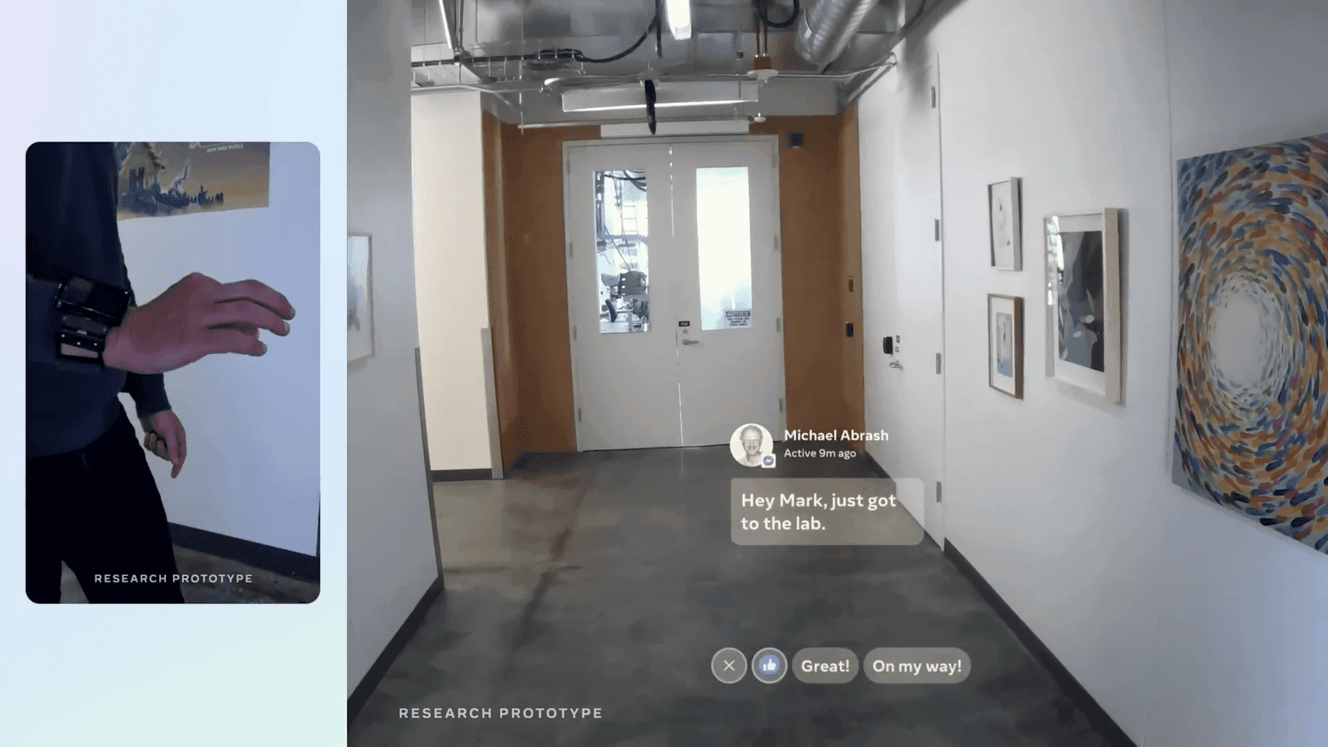 Mixed-reality communication use case using gesture-based interaction.