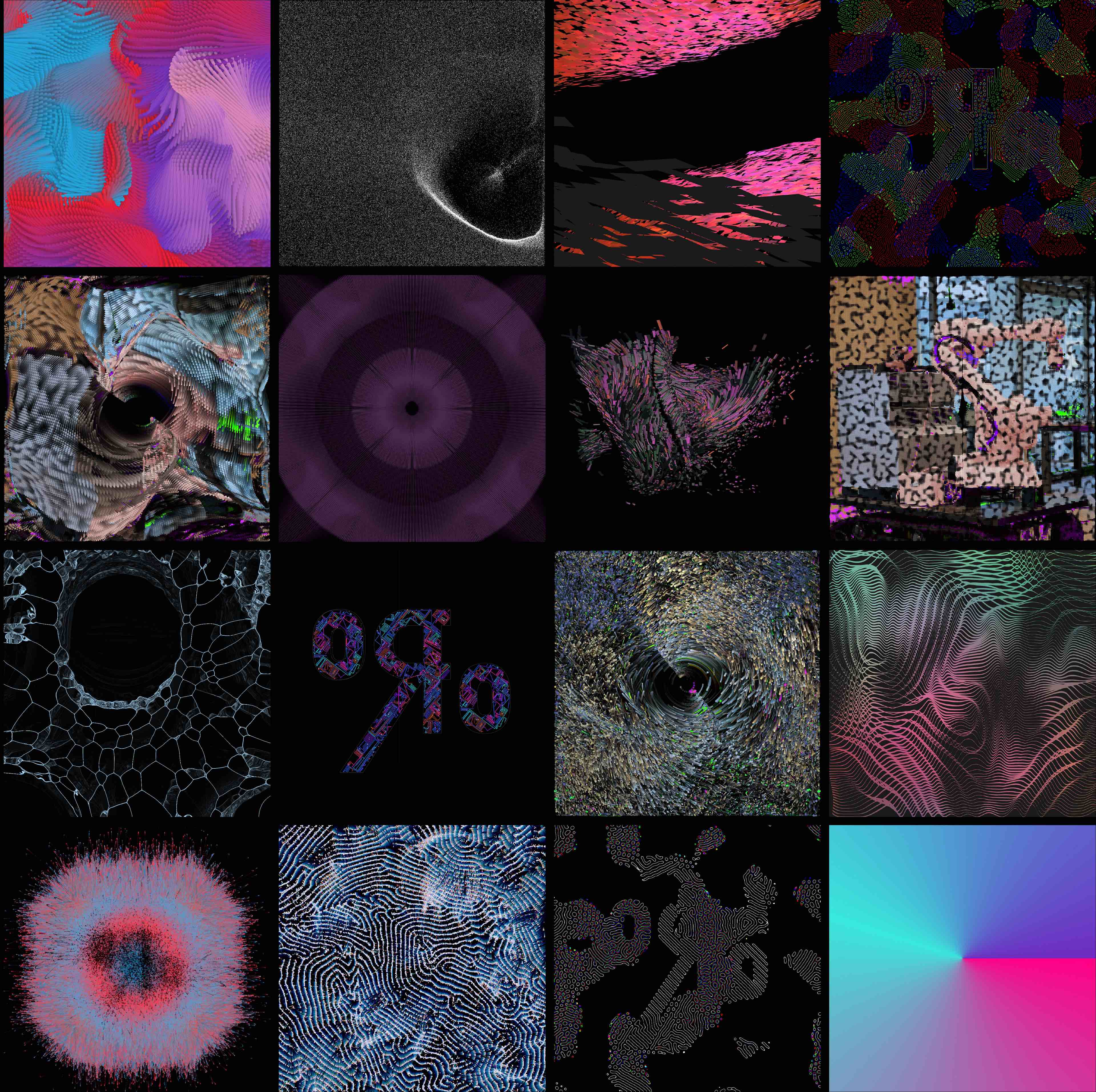 Collection of generative texture studies used for Robot Cube projection mapping.